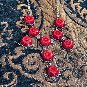 ♥️ Elegant Red / Silver Necklace Stylized Triangle Cut Rose Rare Statement Piece